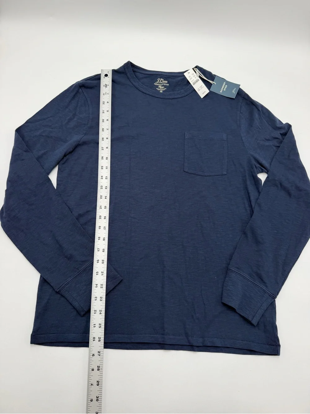 J. Crew Garment-Dyed Slub Cotton Long-Sleeve T-Shirt Men's Medium Navy Blue NEW
